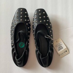 Black leather silver studded ballet flats. Women’s size 8. NWT.